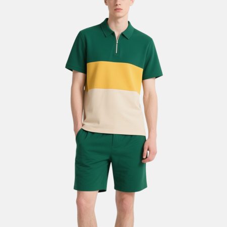 green-color-block-polo-shorts-set-mens-summer-casual-sportswear